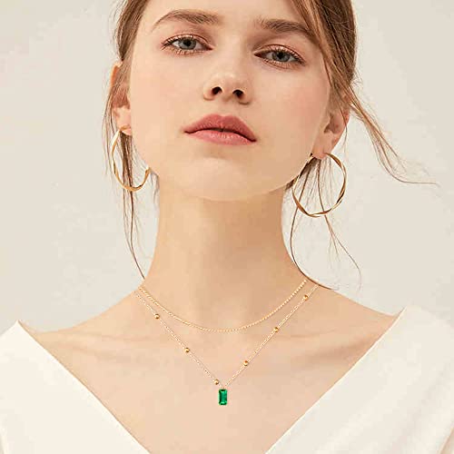 Minisee 14K Gold Plated Emerald Necklace For Women, Layered Choker Necklace For Teen Girls Green And Gold Necklace, Emerald Pendant Jewelry Christmas Gifts #TOP4
