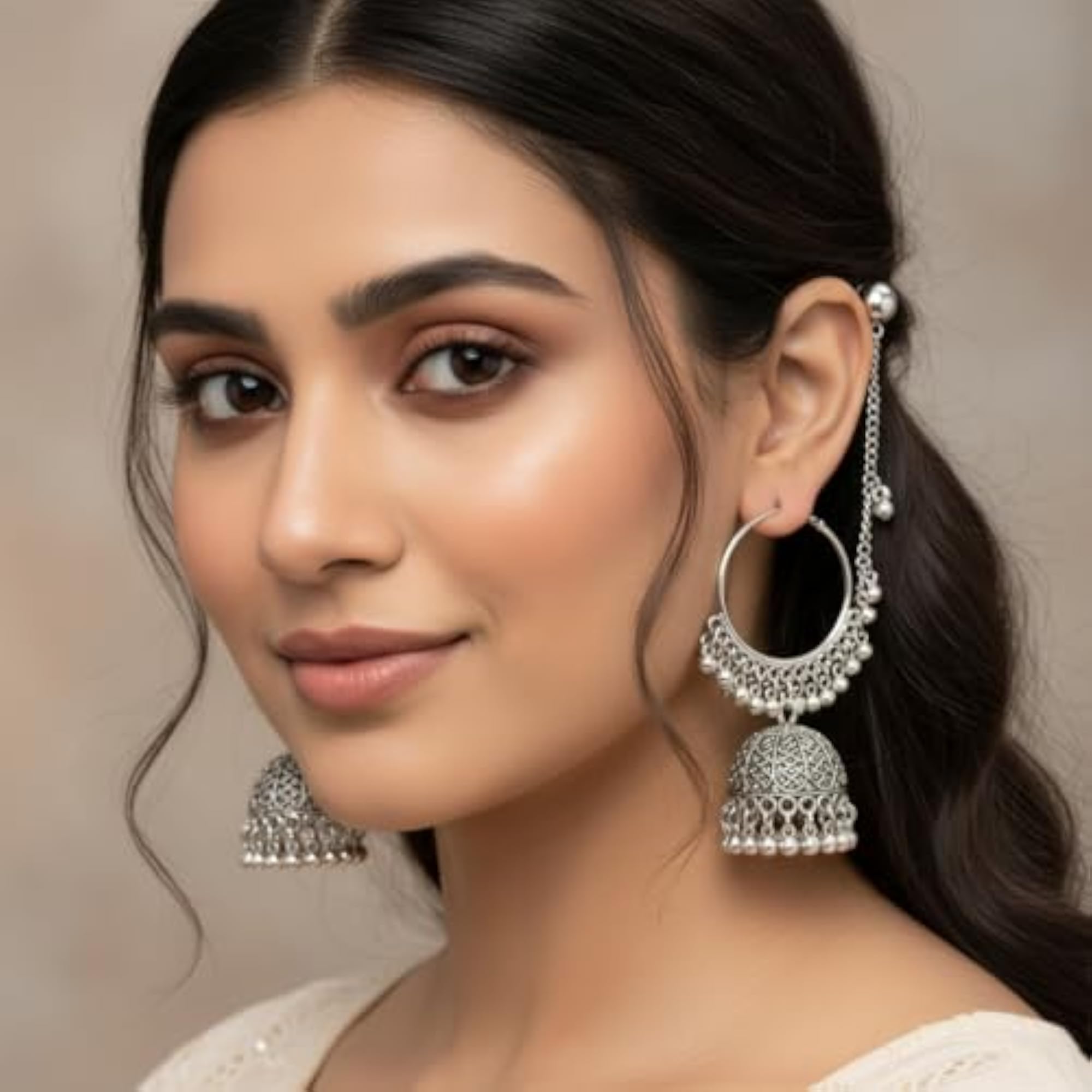 Hoop Jhumka Earrings for Women, Traditional Chandbali Style