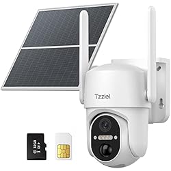 Camaras De Seguridad Manejadas Por Celular Tzziel 3G/4G LTE Camara Vigilancia Exterior Bateria Solar, 2K Camara Vigilancia con Visión Nocturna Color, Detección de Movimiento, Sirena, Audio Bidireccional, IP66, con Tarjeta 32GB y Tarjeta SIM