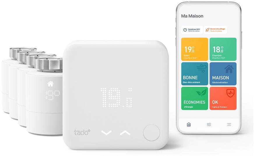 Tado Tado verbundenes Thermostat, intelligent, kabelgebunden, Starter-Set V3+ und 4 Thermostatköpfe