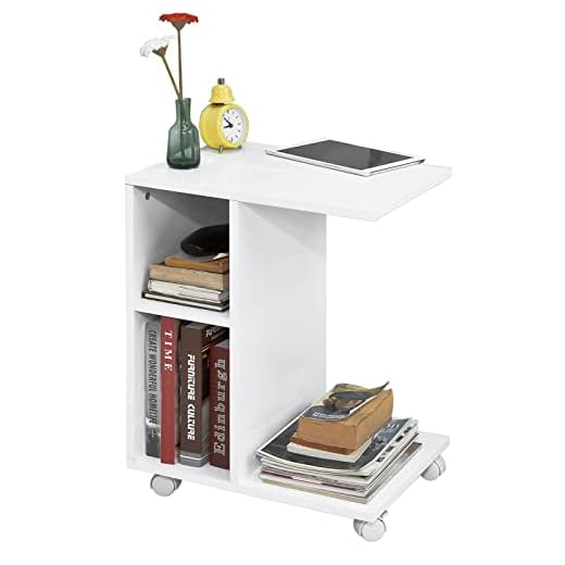 SoBuy Soffbord med hjul Vardagsrumsbord Laptopbord, Längd 45 cm Bredd 35 cm Höjd 58 cm vit FBT48-W