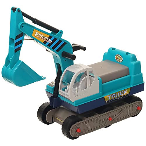 life_mart 子供用 足けり 乗用ショベルカー 乗用玩具 アーム駆動 ヘルメット付き 押して運べる取っ手付き (ブルー)