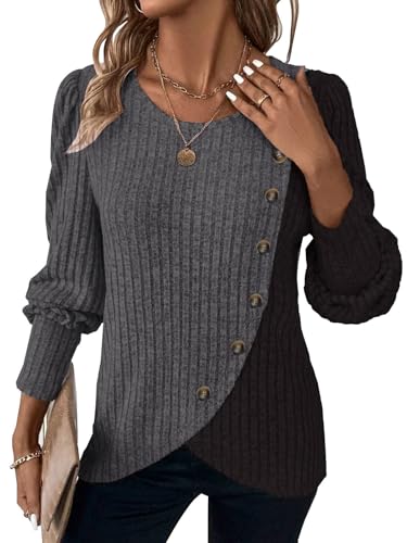 Christmas Sweaters for Women Blouses 2026 Early Fall Fashion Clothing School Outfits for Teachers Womens Tops Boho Long Sleeve Shirts Cowboy Chic Button Down Sweatshirt Darkgray XX-Large