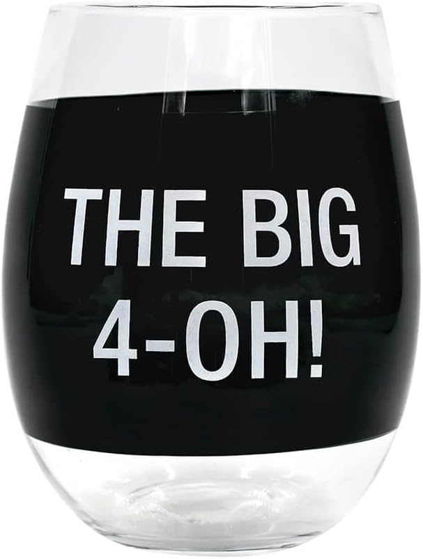 About Face Designs 121976 Over the Hill-the Big 4 Oh Wine Glass Stemless, 16 oz, Clear