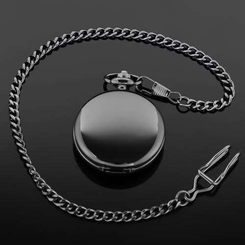 Image of Tiong Smooth Pocket Watches Quartz Arabic Numerals Men Pocket Watch with Chain&Box