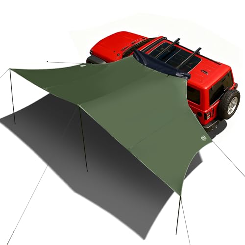 TIMBER RIDGE 19x9.8ft Retractable Car Awning with Blackout Coating, 186ft² Roof Rack Pull-Out Sun Shade Overland Camping, UPF50+ Waterproof Sun Shelter for Vehicle/Truck/Jeep/SUV/Van Green