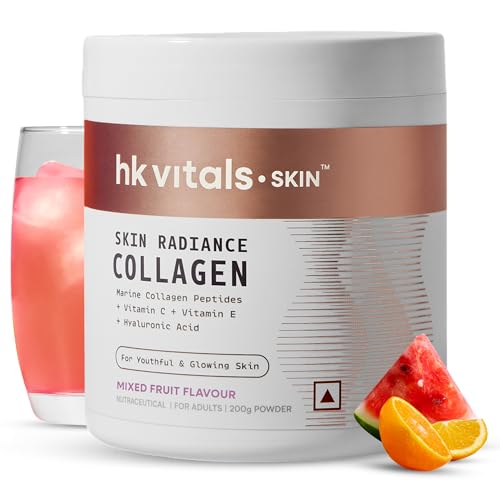 hk vitals Skin Radiance Marine Collagen Supplement (Mixed Fruit, 200g) | With Vitamin C, E, Sodium Hyaluronate | For Healthy Skin, Hair & Nails