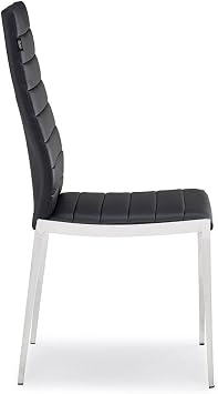 ZURI Modern Tryton Dining Chair - Black Leatherette with Polished Stainless Steel Base