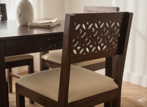 Image of RECTART Solid Wood Dining Table Set with Chairs for Living Room Home | Wooden Dining Room Sets Furniture for Hotels and Restaurants | (CNC-White-W, 4 Seater)