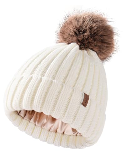 FURTALK Toddler Beanie Satin Lined Baby Boys Girls Winter Hats Pom