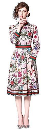 LAI MENG FIVE CATS Women's 3/4 Sleeve Floral Print Button up Casual A-line