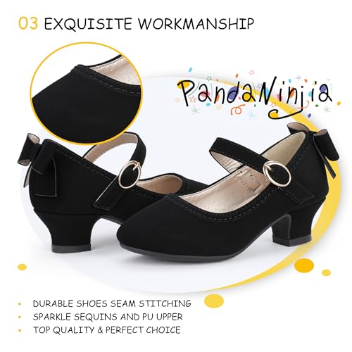 Image of PANDNAINJIA Girls Dress Shoes Toddler Heels Mary Jane Pumps | Little Big Kids Low Heel Flower Girl Bow Wedding Party Church Communion Princess Shoes