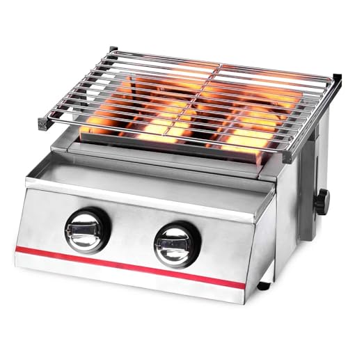 RIAHNEAH 2 Burner Tabletop Propane Gas Grill Stainless Steel Outdoor BBQ Camping Griddle