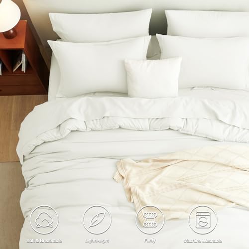 CozyLux King Size Comforter Set Ivory, 7 Pieces Bed in a Bag King Comforter Set with Sheets, Soft Bedding Set with Down Alternative Comforter, Fitted Sheets, Flat Sheets, Pillow Shams and Pillowcases