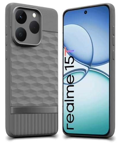 Image of WOW IMAGINE Back Cover for Realme 15T 5G | Realme Narzo 90 5G with Hexa Cube Design | Ultra Soft Rubberised Case | Inner Velvet Fabric | Matte Silicone Flexible Mobile Case | Camera Protection - Grey