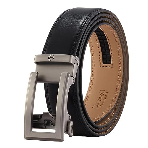 Tonywell Black Belt Men Ratchet Belts for Dress Pants Leather Click Belt 1 3/8 Adjustable Trim to Fit