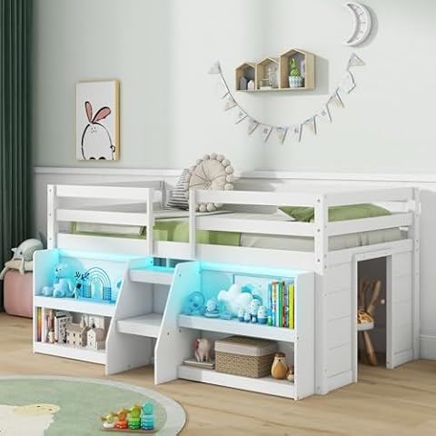 Giantex Low Loft Bed with LED Cover