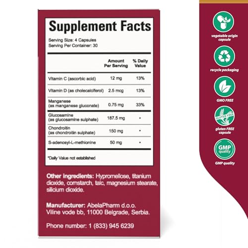Z-globex Exedol Bioavailable Glucosamine Chondroitin, Vegan Joint Support Supplement for Enhanced Joint Function, Cartilage Health, Connective Tissue and Bone Health - 120 Capsules