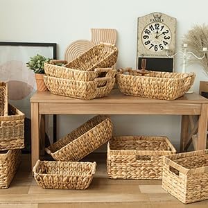 StorageWorks Extra Large Wicker Baskets for Organizing, Water Hyacinth Storage Basket with Built-in Handles, 1 Pack 16 ½"L x 13"W x 7 ½"H Water Hyacinth