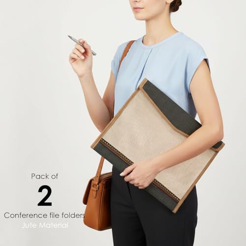 Image of Shuban Jute Document File Folder | Eco-Friendly A4 Size Envelope Folder with Velcro Closure | Multipurpose Certificate, Office, School & Travel Document Organizer (Style - 4 - Jute Folder- 2 Pcs)