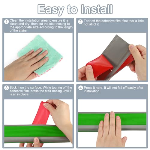QUARKZMAN 3.2Ft Treppenkantenprofil, 3mm PVC Selbstklebender Treppenkanten-Schutz L-Form Treppenabschluss Treppenstufenkantenverkleidung für den Außen- und Innenbereich, Grün/Grau.