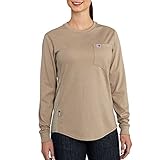 Carhartt Women's Flame Resistant Womens Force Cotton Long Sleeve Crew T Shirt Shirt, -khaki, X-Large
