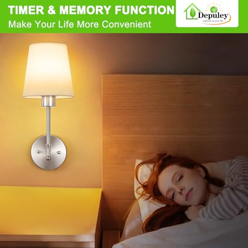 Image of Depuley Battery Operated Wall Sconce: Set of 2 Wireless Wall Lights with Remote for Bedroom - 12 Colors Rechargeable Wall Lamp for Living Room Dining Room Hallway Bathroom Staircases - Nickel 24 Inch