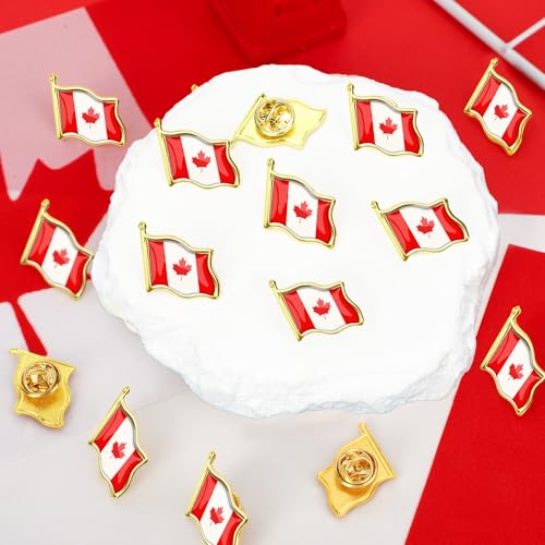 Image of 12 PCS Canada Flag Brooch for Hats Canadian Flag Lapel Pins Maple Leaves Flag Badges Patriotic Enamel Pins for Clothes Bags Backpack Decoration