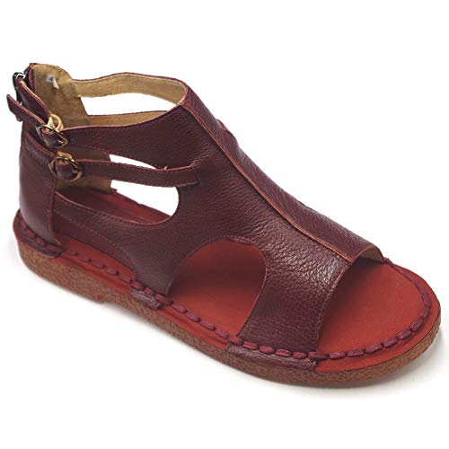 ZLUXURQ Sandales en cuir pour femmes - Sandales confortables pour femmes Cover