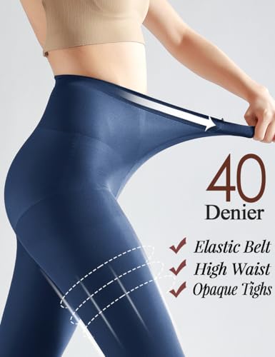 Image of 7 Colors 2 Pairs Women's 40 Denier Semi Opaque Tights, Nylon Black Tights for Women