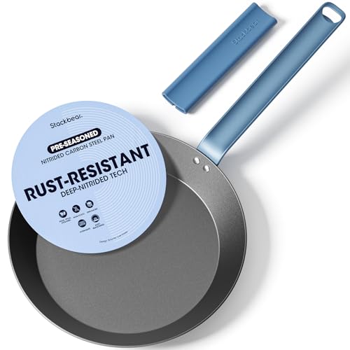 stackbear Carbon Steel Frying Pan 10 Inch, Nitrided Carbon Steel Skillet, Preseasoned Rust Resistant Cooking Pan, Induction & Oven Safe Professional Cookware