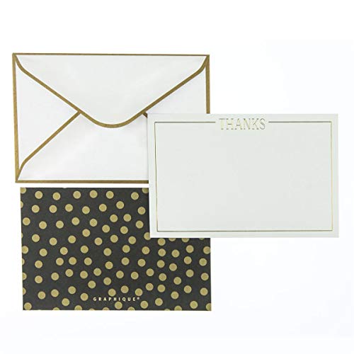 Graphique Gold Dot Flat Notes – Note Card Stationery with Bold Gold Polka Dot Design, Gold Trim and "Thanks" Message, Includes 50 Note Cards and Matching Envelopes, 5.625" x 3.5" - Thumbnail 4