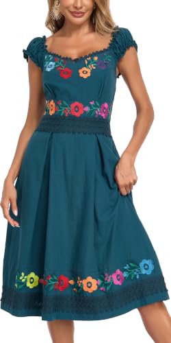 Image of Women's Mexican Dress Embroidered Causal Lace Party Dress