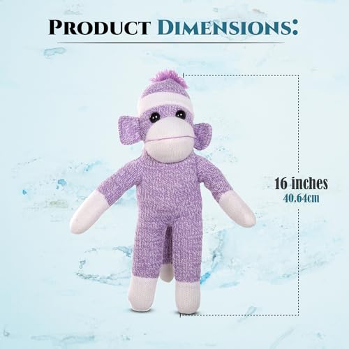 Plushland Adorable Sock Monkey, The Original Traditional Hand Knitted Stuffed Animal Toy Gift-for Kids, Babies, Teens, Girls and Boys Baby Doll Present Puppet (16'' Purple) by Plushland - Used condition - US$14.60