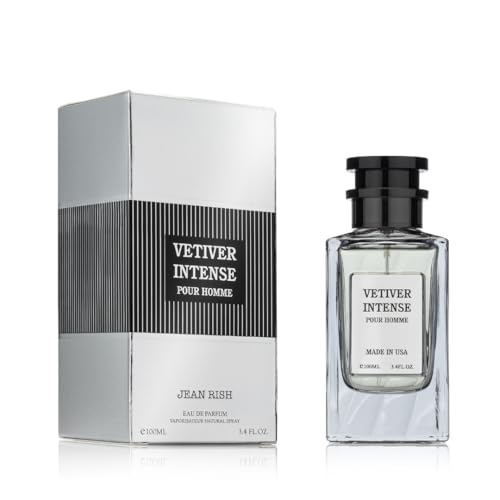Jean Rish Vetiver Intense Perfume for Men Eau De Parfum Long-Lasting Luxury Fragrance Made In USA - Lemon Mint Bergamot Ginger Sandalwood Scent - 100ml / 3.4 oz