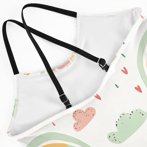 Bolaz Girls Swimsuits One-Piece Bathing Suits Multicolor Kids Sport Summer Beach Swimwear for 3-10 Years Old-White Childish Rainbow Cloud Pattern4