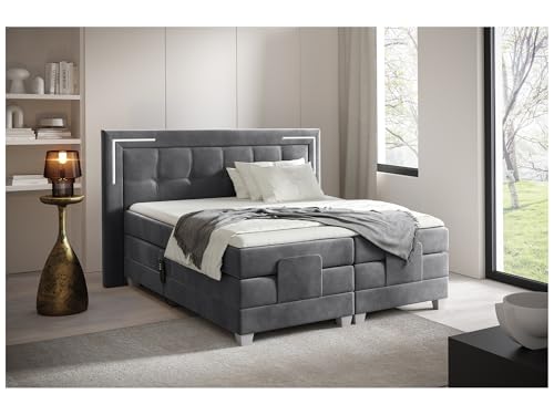 MEBLINI Boxspringbett Elektrisch Verstellbar mit LED - Gepolstert Doppelbett mit Matratzen und Toppers - Polsterbett - Bett mit Kopfteil - Tarente - 200x200 - H3/Dunkelgrau Samt