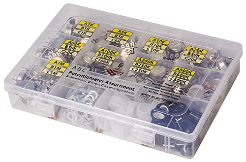 63 pcs A B C, Logarithmic, Linear, Reverse Log. 1K, 5K, 10K, 20K, 50K, 100K, 250K, 500K, 1M Potentiometer Pot Assortment