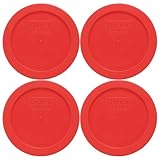 Pyrex 2 Cup Round Storage Cover #7200-pc for Glass Bowls (Pack of 4) - Red Color