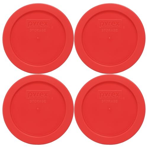 Pyrex 7200-PC 2-Cup Red Food Storage Replacement Lid (4-Pack) - Made in USA