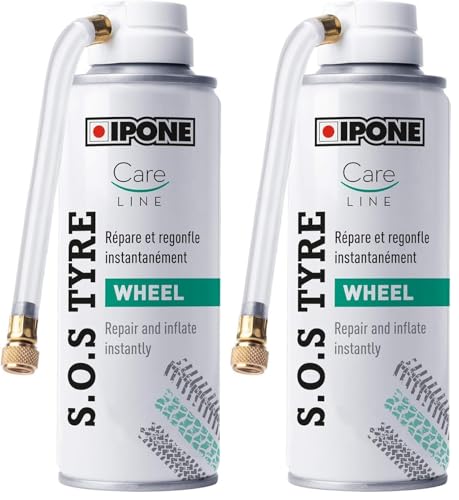 IPONE – Bombe Anti-Crevaison SOS Tyre – 200 ML – Répare et Regonfle Le Pneu de Moto en 10 Secondes – Compatible Tous Types de pneus - Tube et lubeless - Format Pratique Transportable (Lot de 2)