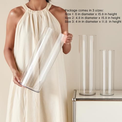 3 Clear Acrylic Cylinder Vase for Centerpieces, Tall Cylinder Plastic Hurricane Vases, Large Unbreakable Flower Vases for Wedding Bouquet (D 4.8", D 6" X H 15.8" +D 4" X H 12") - Image 6