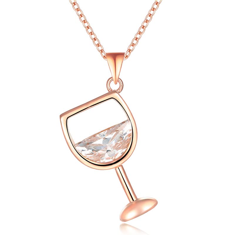 Collier en argent 925 avec pendentif en verre de vin et zircon scintillant