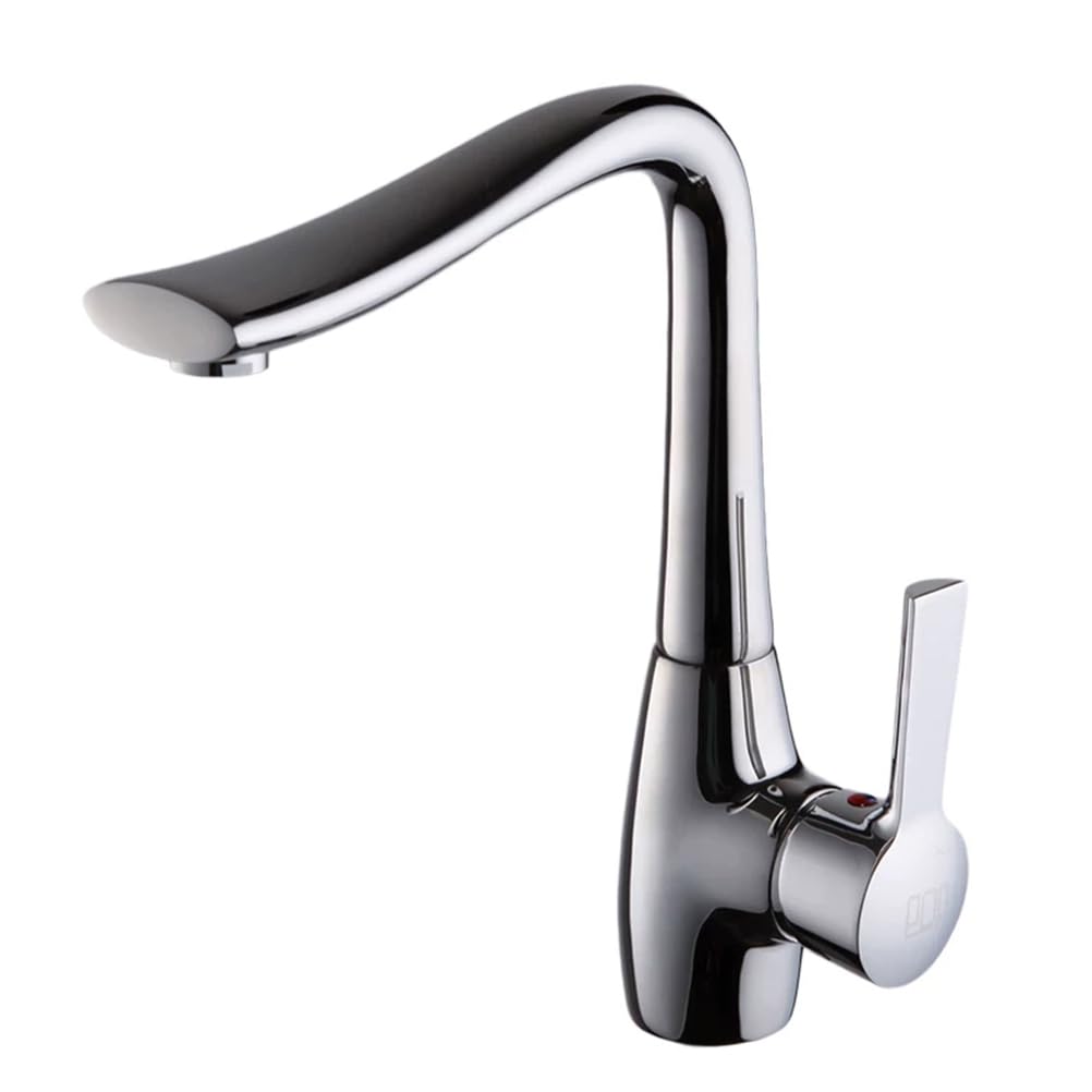 JRUIA Modern Silver Kitchen Faucet, 360° Swivel Single Handle Washbasin Faucet, Hot And Cold Water Supply, Brass Material