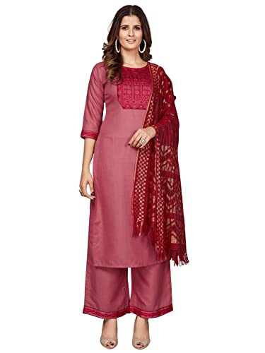 Image of Vbuyz Women's Cotton Blend Solid Straight Stitched Kurta Palazzo with Dupatta