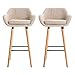 Tabourets de Bar Lot de 2 Grant en Tissu de Lin, Tabouret de Bar avec Dossier et Accoudoirs Pieds en Bois, Siège de Bar Confortable Chaises Hautes 64cm (2, Beige)