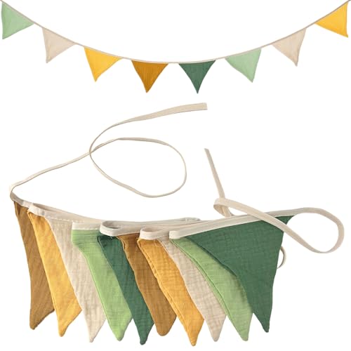 VLYX Guirnalda de Tela - Banderines Triangulares de Algodón con Doble Cara, para Habitaciones Infantiles, Jardines, Fiestas, Bodas, Cumpleaños y Decoración Hogareña (Verde Fruta Morandi)