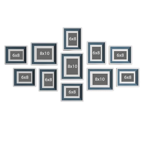 Image of Art Street Engineered Wood Boulevard Premium 3D Wall Rectangular Photo Frame Set of 11 PCS Picture Frames for Wall Hanging (8x10 inch-3 pcs), (6x8 inch-8 pcs) Step - Blue