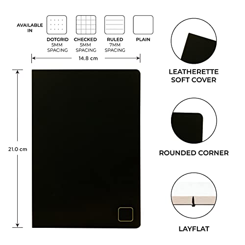 Image of NEORAH - A5 Notebook SOFT COVER | Organiser REFILL | Unruled Notebook Journal | 110 GSM | 160 pages (Size 21 cm x 14.8 cm) Planner Journaling Writing Note Taking Diary, Travellers Journal- BLACK