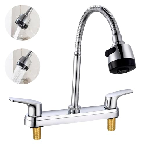 Mezcladora para Fregadero, Llave de Fregadero de Cocina Flexible, Grifo de Cocina con Dos Asas, Grifo de Cuerpo Principal de Latón, Acabado Cromo Espejo